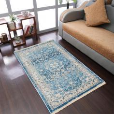 Machine Woven Crossweave Polyester 5'x7'10'' Area Rug Oriental Blue M00082