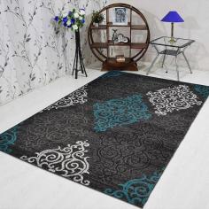 Machine Woven Heatset Polypropylene 9'x12' Area Rug Contemporary Silver Blue M00039