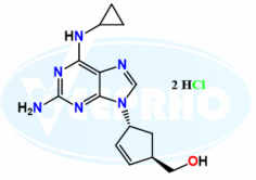 Abacavir EP Impurity D
Catalogue No. - VL760005
CAS No. - 783292-37-5 (free base), 267668-71-3 (Salt)
Molecular Formula - C14H20Cl2N6O
Molecular Weight - 359.25
IUPAC Name - [(1R,4R)-4-[2-Amino-6-(cyclopropylamino)-9H-purin-9-yl]cyclopent-2-enyl]methanol dihydrochloride
Synonyms - trans-Abacavir Dihydrochloride