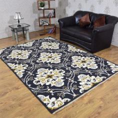 Hand Knotted Sumak Wool 6'x9' Area Rug Floral Black White SW0020