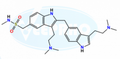 Sumatriptan EP Impurity A
Catalogue No. - VL950007
CAS No. - 545338-89-4
Molecular Formula - C₂₇H₃₇N₅O₂S
Molecular Weight - 495.68
IUPAC Name - 3-[2-(Dimethylamino)ethyl]-2-[[3-[2-(dimethylamino)ethyl]-1H-indol-5-yl]methyl]-N-methyl-1H-Indole-5-methanesulfonamide
Synonyms - Sumatriptan BP Impurity A / Sumatriptan Related Compound A
