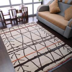 Hand Knotted Wool 5'x8' Area Rug Contemporary Beige Brown N00906
