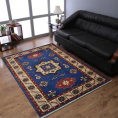 Hand Knotted Afghan Wool And Silk 9'x12' Area Rug Oriental Kazak Aqua White AF0110