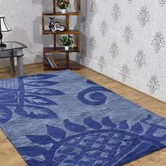 Hand Tufted Wool 8'x10' Area Rug Contemporary Blue K00917