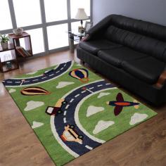 Hand Tufted Wool 3'x5' Area Rug Kids Green K03007