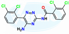 Lamotrigine EP Impurity F
Catalogue No. - VL980003
CAS No. - 252186-79-1
Molecular Formula - C16H9Cl4N5O
Molecular Weight - 429.09
IUPAC Name - N-[5-Amino-6-(2,3-dichlorophenyl)-1,2,4-triazin-3-yl]-2,3-dichlorobenzamide
Synonyms - Lamotrigine Related Compound D