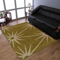 Hand Tufted Wool 4'x6' Area Rug Floral Green Beige K00202