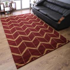 Hand Knotted Wool 5'x8' Area Rug Geometric Red Gold N01052