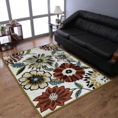 Hand Tufted Wool 9'x12' Area Rug Floral Beige K03066