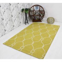 Hand Tufted Wool 5'x8' Area Rug Contemporary Light Green Cream K03168