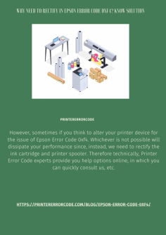 Why Need To Rectify In Epson Error Code 0xf4? Know Solution
However, sometimes if you think to alter your printer device for the issue of Epson Error Code 0xf4. Whichever is not possible will dissipate your performance since, instead, we need to rectify the ink cartridge and printer spooler. Therefore technically, Printer Error Code experts provide you help options online, in which you can quickly consult us, etc.https://printererrorcode.com/blog/epson-error-code-0xf4/

