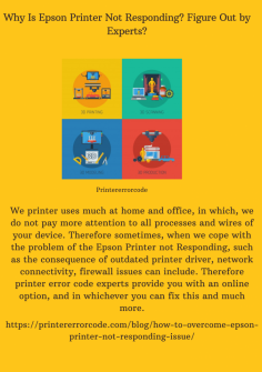 Why Is Epson Printer Not Responding? Figure Out by Experts?
We printer uses much at home and office, in which, we do not pay more attention to all processes and wires of your device. Therefore sometimes, when we cope with the problem of the Epson Printer not Responding, such as the consequence of outdated printer driver, network connectivity, firewall issues can include. Therefore printer error code experts provide you with an online option, and in whichever you can fix this and much more.

