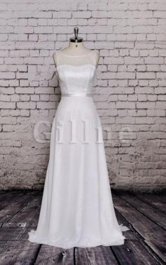 Sleeveless Sashes Natural Waist Chiffon Floor Length Wedding Dress - Gillne.com