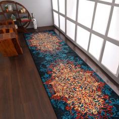 Machine Woven Heatset Polypropylene 3'2''x10' Runner Area Rug Floral Caramel Blue MX0012