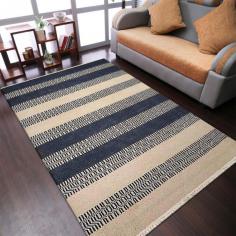 Hand Woven Flat Weave Kilim Wool 3'x5' Area Rug Contemporary Aqua Cream D00115