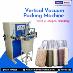 A vacuum packaging machine puts a product in a film bag, it de-aerates the bag by decreasing pressure in a vacuum chamber and seals the bag. 
