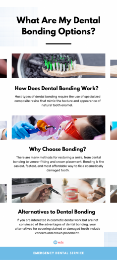Dental bonding, a non-invasive procedure used to correct damaged teeth and fill small cavities, uses composite resins that mimic natural tooth enamel in both appearance and texture. If you are searching for expert dentists in your area, consider calling "Emergency Dental Service", which provides same-day appointments and offers flexible financing options for those with unexpected dental expenses. Call 1-888-350-1340 to schedule an appointment.