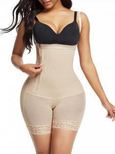 Skin Color Underbust Shapewear With Zipper Lace Trim Breathable