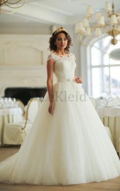 Tüll Duchesse-Linie Normale Taille Brautkleid mit Bordüre mit Gekappten Ärmeln