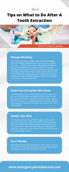 After having a tooth removed, you may experience some swelling and discomfort. This is normal, but it doesn't require Dental Emergency. The swelling should go down within a week or two. To avoid complications and speed your recovery, here are some tips for post-extraction care