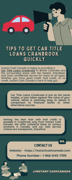 Are you looking for Car Title Loans in Burlington? Stop your search at Instant Cash Canada. We offer you title loans at lowest interest rate. Whether you have good credit, bad credit, or no credit, Instant Cash Canada is here to help you get the cash you need fast. Our same-day service guarantees you a loan right when you need it.  For more detailed information visit our website or call our experts.
