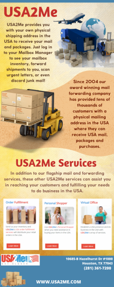 Parcel Forwarding Service | USA2Me

Now that you have your own USA address, you can receive mail and packages with the best Parcel Forwarding Service company. Forward to any country in the world! Great rates and service. USA2Me has forwarded and shipped hundreds of thousands of shipments helping people around the world receive millions of USA items safe and reliably.

Visit website - https://www.usa2me.com