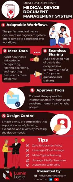 Management Approach for the Medical Devices Sector

In the production of medical devices, maintaining compliance with safety and quality standards is a major problem. Our QMS software for medical devices is able to effectively and efficiently close communication gaps while streamlining quality processes. Get more information by sending mail to info@luminlogic.com.