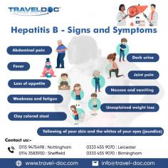 Hepatitis B - Signs and symptoms

Hepatitis B Travel Vaccination affects up to 10% of people in SE Asia, sub-Saharan Africa and South America. This viral disease is incurable and can lead to liver cirrhosis and liver cancer. Vaccination is the most effective way to reduce the risk of acquiring this infection.
Know more: https://www.travel-doc.com/service/hepatitis-b/
