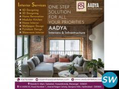 Aadya Interiors Infrastructure Specializes in Interior Design, Modular kitchen, Complete Wardrobe, Renovation, False Ceiling,Wall Painting, Commercial Spaces and Residential Spaces.