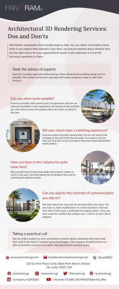 Infographic:- Architectural 3D Rendering Services Dos and Don'ts

Worldwide, visualization firms handle projects daily. You can obtain information about them if you explore their websites. Even then, you may be hesitant about whether they are the right choice for your organizational needs.


Know more: https://www.panoramcgi.com/3d-architectural-rendering-services

