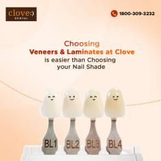 Veneers and laminates can enhance the smile's appearance. They are used for restorations to improve the appearance of Crooked Teeth or fill in gaps between teeth. For patients with minor issues, like minor discoloration or small chips in teeth, laminates can be a great option for smile designing. Specialists at Clove Dental help you choose what's right for your teeth, make your appointment here: 1800-309-3232 
