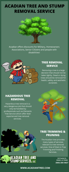 Mandeville Tree Removal | Acadian Tree and Stump Removal Service  

Even Mandeville Tree Removal agencies are called in in times of emergency, especially if a massive storm poses a threat to the tree and can damage your home. They also provide the same service in a planned manner in this situation. For more information to contact us (985) 285-9827.

Visit our website: https://acadiantree.com/tree-removal-mandeville/
