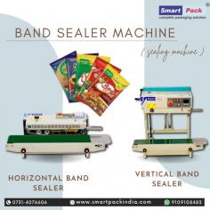 A continuous band sealer in Vadodara is a kind of heat sealer that uses a conveyor belt for sealing different types of pouches and bags. These machines provide an excellent strong and secured seal while giving a visually appealing professional look. The pouch or the bag is then passed to the heating field, in between the heating blocks, and the plastic bag is sealed by the heat of the roller.