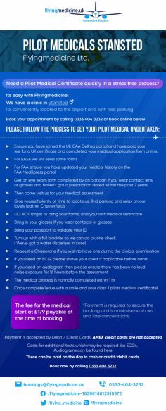 Need a Pilot Medical Certificate quickly in a stress free process? 
 
Its easy with Flyingmedicine! We have a clinic in Stansted.

Know more: https://www.flyingmedicine.uk/pilot-medicals-stansted-essex

