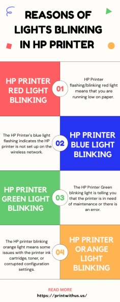 Do you know why is your HP Printer blinking lights? HP Printer blinking Red, Blue, Orange, and Green lights due to some technical issues. When your HP Printer has some technical issues then your HP printer blinks lights. Find here the causes and the solutions to fix the HP Printer lights blinking error. 

