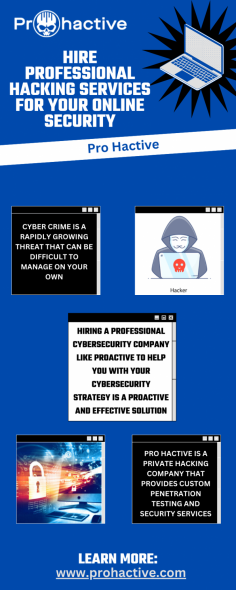 ProHactive is a professional hacking service for people who are looking for a hacker to get access to their lost data. Hacking is the ancient art of getting access to a computer or system in an unauthorised way for the illicit purpose of gathering information, modifying data, or destroying the system. If you want to focus on business growth, hiring a professional hacker is the first step. Pro-Hactive is a professional service company providing the best security solutions for electronic devices.