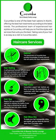 With a strong focus on hygiene, client assistance, feedback, and services that can be delivered at their convenient location, Cucumba Hair and Beauty Salon is ranked as the best salon in Kottayam. Their consumers appreciate the highly qualified service at a very reasonable price.