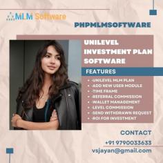 The Investment MLM Plan is best MLM Software does its job smooth and clean, simplifies the complete process and collates the data at one place. It is the best opportunity to work in multi-level marketing, and the company organizations and investors have adopted this plan. Investment Plan MLM Software makes the understanding power of the criticality. Every MLM business organizations need to make their business. The Investment MLM works with the Unilevel plan of level 5 to line user with a referral bonus.