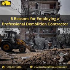 If you plan to demolish a building or property, you must choose a professional contractor with experience performing this project. A professional demolition contractor knows how to deal with unexpected situations that may arise during demolition and can help save you time and money. Here are five reasons you should choose professional contractors for all aspects of your demolition project. To learn more about demolition companies in Houston, call us at 713-822-6966.