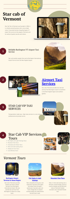 Look no further when it comes to the best Burlington airport car service! We have been operating in this industry for many years. Whether you are here in Vermont for leisure or business, Star cab is only a few minutes away from you. Your safety and comfort are our concern and we take it seriously. For more information, you can call us at 802) 238-4135.
See more: https://starcabvt.com/airport-service/