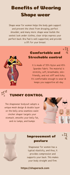 There are primary areas that are addressed by body shaping lingerie: the bust, waist, hips and thighs. One big benefit of wearing shapewear is that you instantly get that feminine silhouette. With the right shaper, you have that hourglass figure that will go well with your daily outfits or sexiest dress. To view the Infography visit the link given below. 