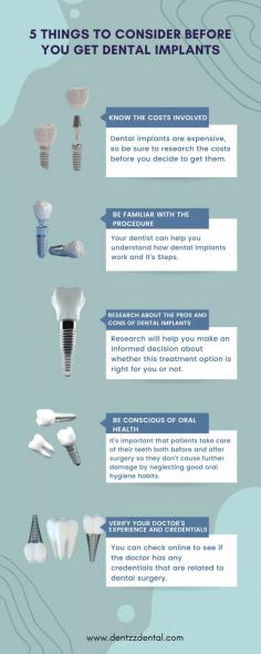 Dental implants India have become the “go-to” option for many who are missing teeth. They are especially popular among adults in their 40s and early 50s. But, it is important to do your homework before you go forward with dental implants.

Visit : https://www.dentzzdental.com/dental-implants