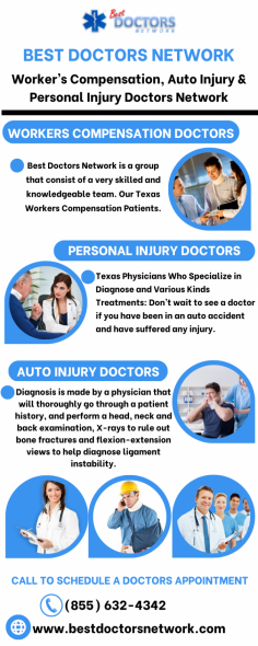 Workers Comp Doctors Dallas  | Best Doctors Network

We know every worker has a right to get medical care and compensation when hurt. If you have been injured at work or an employee is believed to have an occupational illness, our team of Workers Comp Doctors in Dallas, can help protect your rights. Whether you are an employer or employee needing legal advice on workers’ comp issues, we offer FREE consultations by phone or email!
