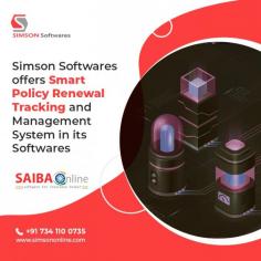 Simson's highly regarded insurance broking software in India, SAIBA, provides a Smart Policy Renewal Tracking and Management System that includes SMS, notifications, and email reminders. Renewal reports can be generated using a variety of custom filters and formats, such as RM, reference, and policy department.
