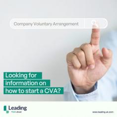 Looking for information on how to start a CVA?

A CVA is a contract between a company and its creditors to allow it to restructure its debt over a longer period of time, usually between 3 and 5 years. The company makes regular payments to the Supervisor (a Licensed Insolvency practitioner) who will distribute funds to creditors. The directors retain control of the company and its trade throughout the CVA.

https://www.leading.uk.com/business-rescue/company-voluntary-arrangement/
