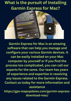 What Is The Pursuit Of Installing Garmin Express For Mac?
Garmin Express for Mac is an amazing software that can help you manage and configure your various Garmin devices. It can be easily installed on your Mac computer by yourself or if you find the process too complicated, you can call our experts for the same. Our team has years of experience and expertise in resolving any issues related to the Garmin Express. Contact us today for more information and assistancehttps://gps-mapupdates.com/garmin-express-download-mac/



