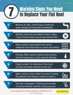 Be aware of the 7 Signs you need to replace your flat roof so you can avoid damages and a more costly replacement 