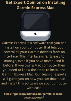 Get Expert Opinion on Installing Garmin Express Mac
Garmin Express is a software that you can install on your computer that lets you control all your Garmin devices from an interface. This interface is fairly easy to manage, even if you have never used it before. If you own a Mac computer then you need to know the steps to install the Garmin Express Mac. Our team of experts will guide you on how you can download and install this software on your computer with easehttps://gps-mapupdates.com/garmin-express-download-mac/


