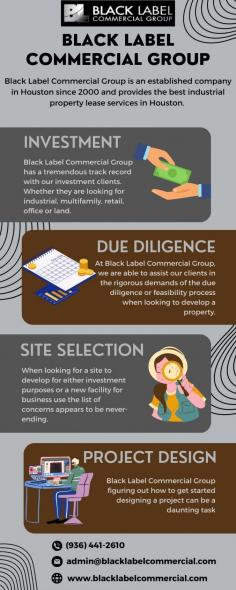 Black Label Commercial Group is a leading commercial property management company in Houston. We have 20+ years of experience in this field, and we help our clients to fulfill their needs and commercial needs or to achieve their business goals. Whether looking for industrial, multifamily, retail, office, or land, Black Label has the experience that serious investors expect from their brokerage team. To know more, call us at (936) 441-2610.