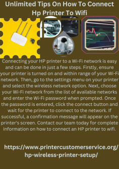 Unlimited Tips On How To Connect Hp Printer To Wifi
Connecting your HP printer to a Wi-Fi network is easy and can be done in just a few steps. Firstly, ensure your printer is turned on and within range of your Wi-Fi network. Then, go to the settings menu on your printer and select the wireless network option. Next, choose your Wi-Fi network from the list of available networks and enter the Wi-Fi password when prompted. Once the password is entered, click the connect button and wait for the printer to connect to the network. If successful, a confirmation message will appear on the printer's screen. Contact our team today for complete information on how to connect an HP printer to wifi.https://www.printercustomerservice.org/hp-wireless-printer-setup/

